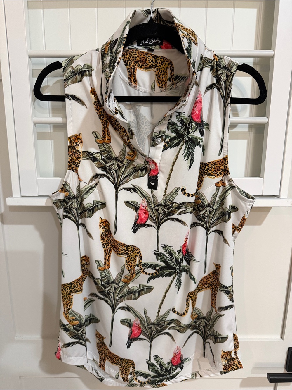 White Tropical Leopard Print Sleeveless Shirt